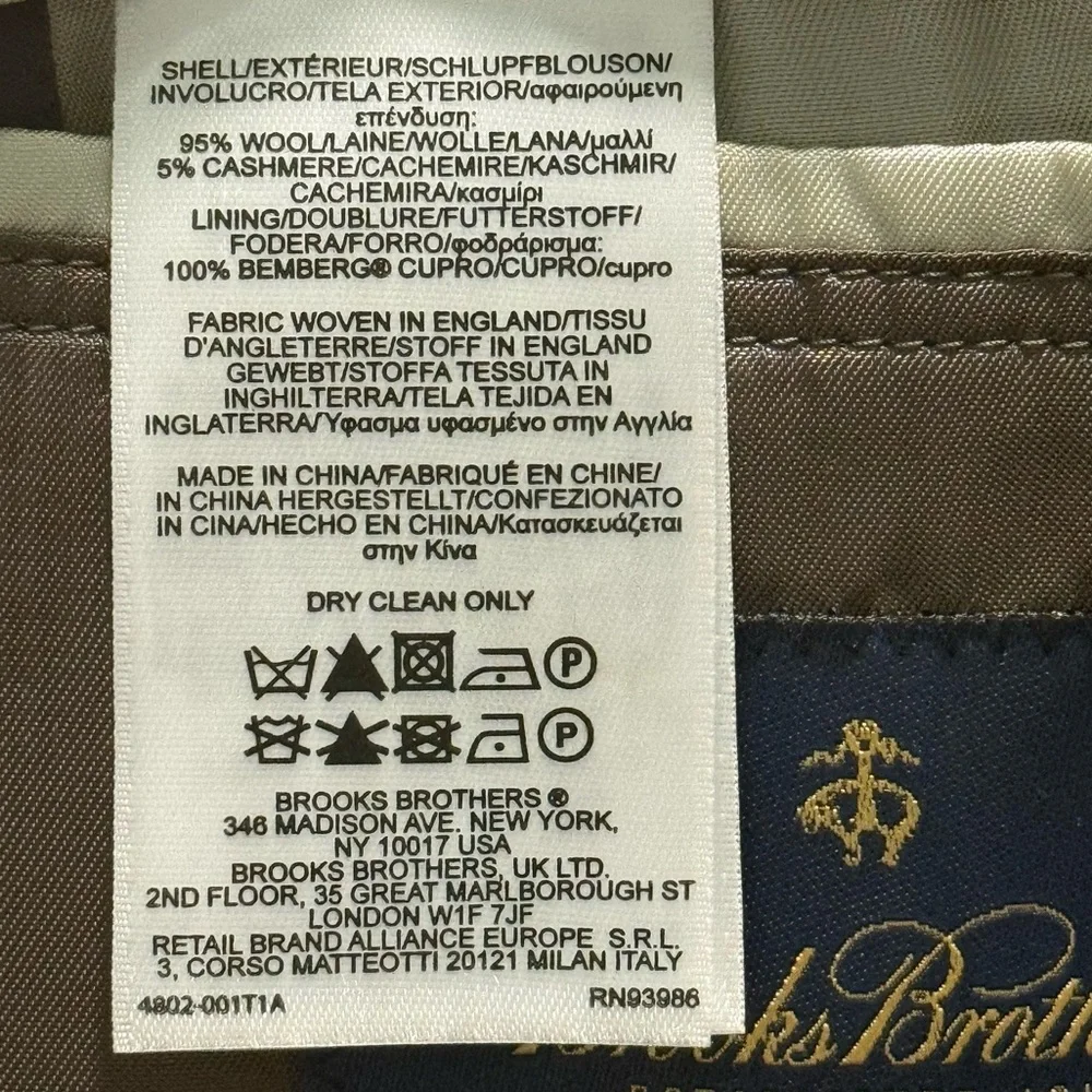 Brooks Brothers 1818 Madison Yorkshire Tweed Grey Cashmere Wool Sports Coat 43L